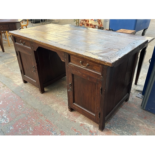 37E - A contemporary Lombok Indonesian hardwood pedestal desk - approx. 83cm high x 165cm wide x 80cm deep