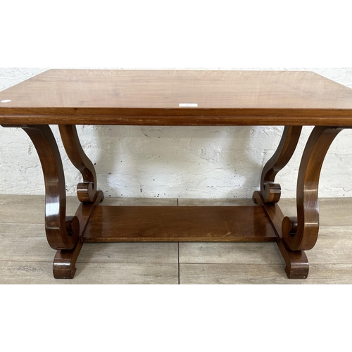 47 - An early 20th century bespoke mahogany twin pedestal coffee table - approx. 53cm high x 45cm wide x ... 