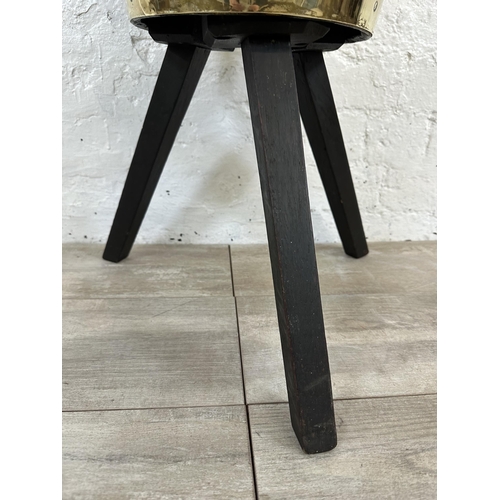 52 - An early 20th century coopered oak and brass planter on stand - approx. 59cm high x 31cm diameter