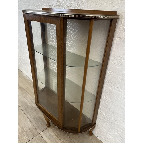 60 - A mid 20th century melamine bow fronted display cabinet - approx. 109cm high x 78cm wide x 30cm deep