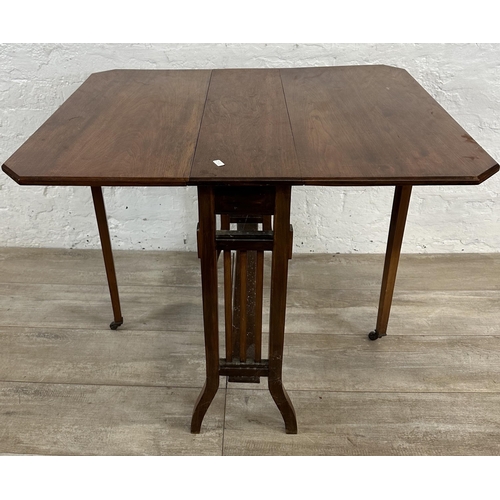 64 - Three pieces of furniture, one Edwardian mahogany Sutherland drop leaf occasional table, one early 2... 