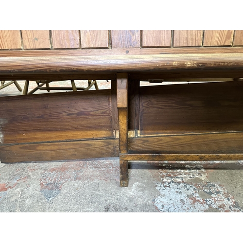 75 - A Victorian pitch pine church pew - approx. 92cm high x 145cm wide x 45cm deep