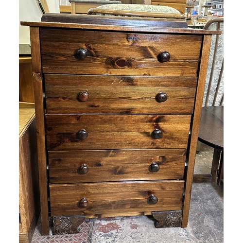 76 - Four pieces of furniture, one mid 20th century teak and ceramic tile top side table, one oak drop le... 