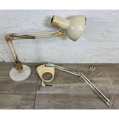 77 - Two mid 20th century articulated lamps, one Danish Strini and one Dutch Vrieland bench mountable mag... 