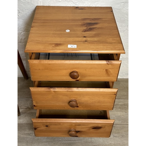 81 - Three pieces of pine furniture, one bar stool, one bedside cabinet and one bedside chest of drawers