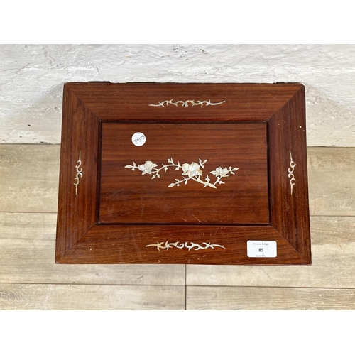 85 - A Chinese mother of pearl inlaid carved hardwood side table - approx. 39cm high x 34cm wide x 25cm d... 