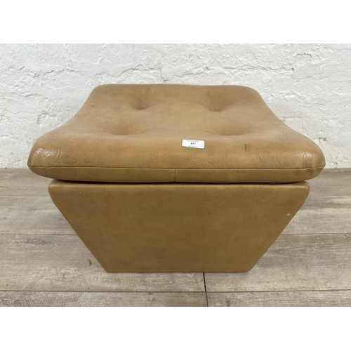 87 - A mid 20th century tan vinyl storage footstool - approx. 40cm high x 53cm wide x 50cm deep