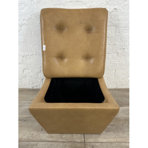 87 - A mid 20th century tan vinyl storage footstool - approx. 40cm high x 53cm wide x 50cm deep