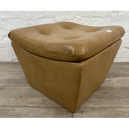 87 - A mid 20th century tan vinyl storage footstool - approx. 40cm high x 53cm wide x 50cm deep