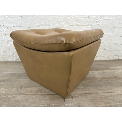 87 - A mid 20th century tan vinyl storage footstool - approx. 40cm high x 53cm wide x 50cm deep