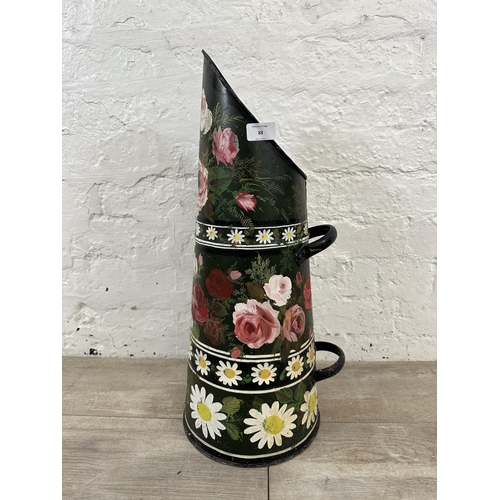 88 - A mid 20th century Bargeware style hand painted floral metal coal scuttle - approx. 60cm high