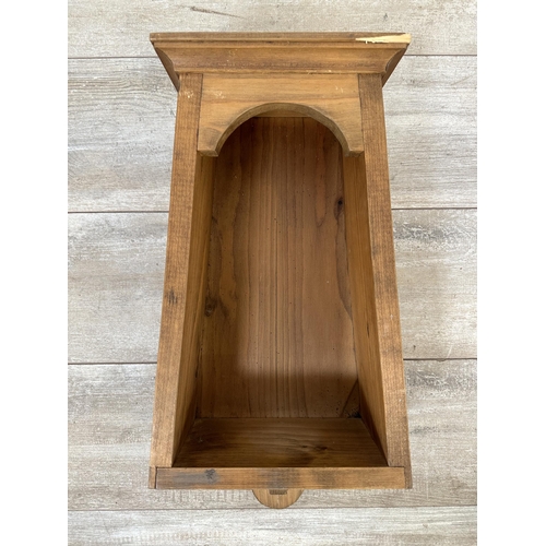 95 - Three Victorian style pine wall hanging shelves - largest approx. 67cm high