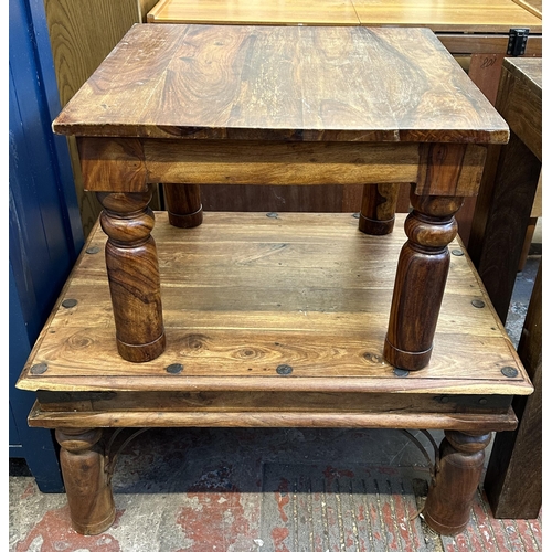 96 - Three modern tables, one mango wood console and two Indian sheesham wood side - largest approx. 77cm... 