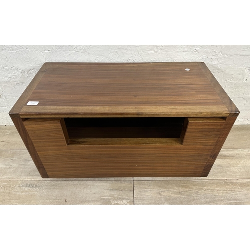 98A - A contemporary walnut blanket box on castors - approx. 47cm high x 80cm wide x 40cm deep