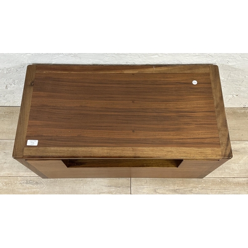 98A - A contemporary walnut blanket box on castors - approx. 47cm high x 80cm wide x 40cm deep