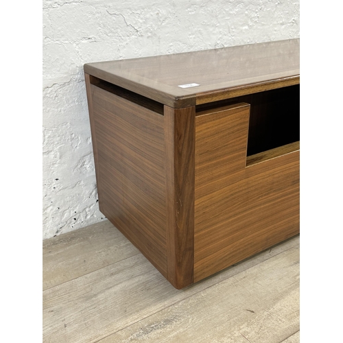 98A - A contemporary walnut blanket box on castors - approx. 47cm high x 80cm wide x 40cm deep