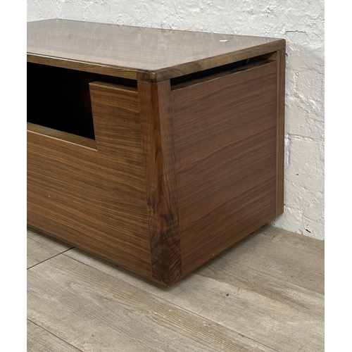 98A - A contemporary walnut blanket box on castors - approx. 47cm high x 80cm wide x 40cm deep