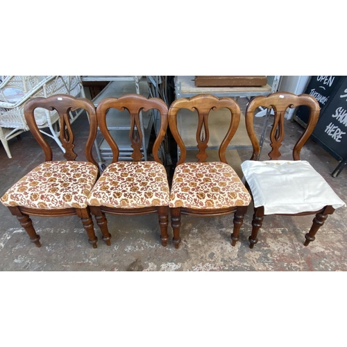 215A - Five Victorian balloon back dining chairs, four mahogany and one oak