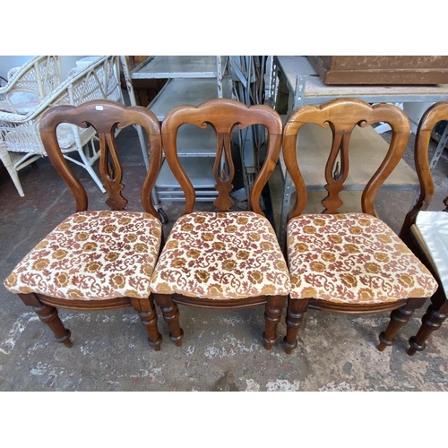 215A - Five Victorian balloon back dining chairs, four mahogany and one oak