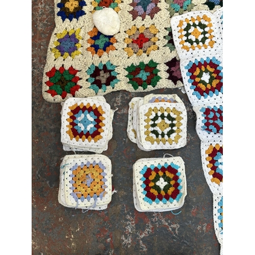 49 - Two 20th century handmade crochet blankets, one approx. 220cm x 240cm and one 171cm x 117cm