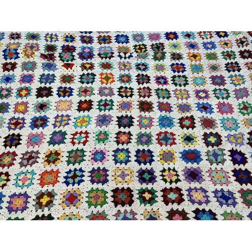 49 - Two 20th century handmade crochet blankets, one approx. 220cm x 240cm and one 171cm x 117cm