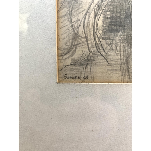 A mid 20th century framed Roger Sumner pencil sketch drawing portrait ...