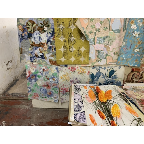 274 - A large collection of Roger Sumner hand painted decorative wallpaper and textile samples