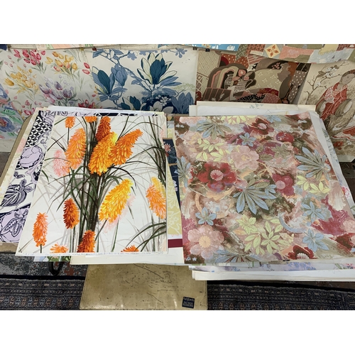 274 - A large collection of Roger Sumner hand painted decorative wallpaper and textile samples