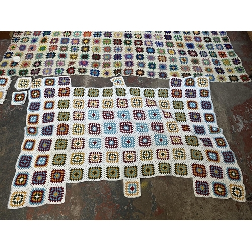 49 - Two 20th century handmade crochet blankets, one approx. 220cm x 240cm and one 171cm x 117cm