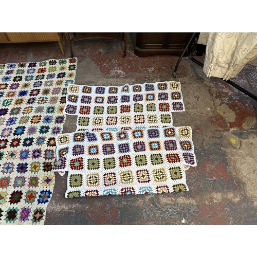 49 - Two 20th century handmade crochet blankets, one approx. 220cm x 240cm and one 171cm x 117cm