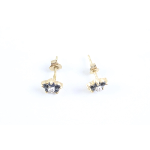 2003 - A pair of 9ct gold diamond and sapphire cluster stud earrings - approx. gross weight 0.7g