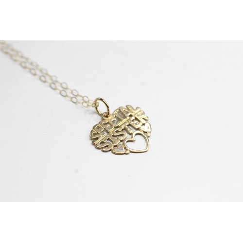 2015 - A 9ct gold 'special sister' pendant and chain - approx. gross weight 0.8g