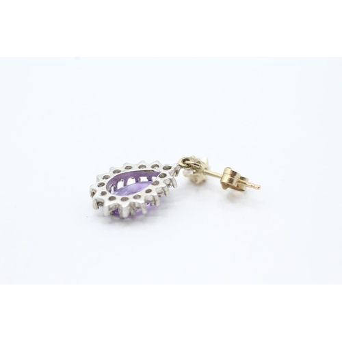 2031 - A pair of 9ct gold amethyst and CZ earrings - approx. gross weight  1.9g