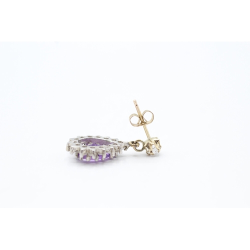 2031 - A pair of 9ct gold amethyst and CZ earrings - approx. gross weight  1.9g