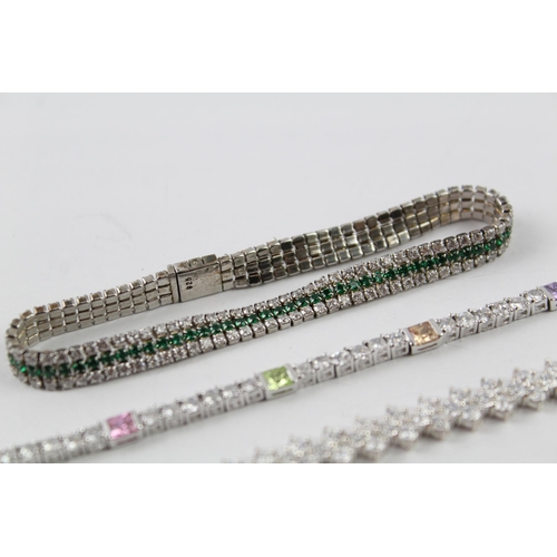 2037 - Three sterling silver CZ tennis bracelets - approx. gross weight 34g