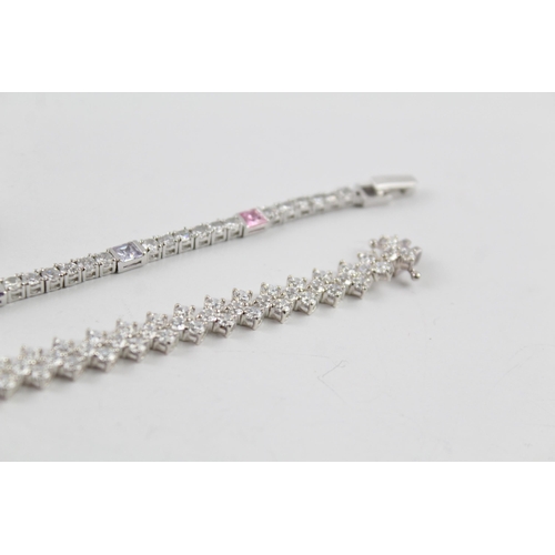 2037 - Three sterling silver CZ tennis bracelets - approx. gross weight 34g