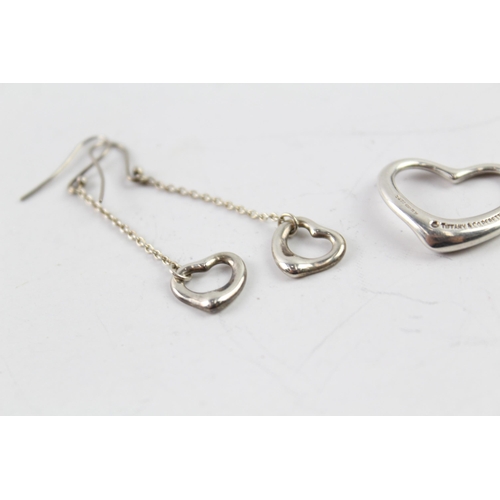 2042 - Three pieces of Tiffany & Co sterling silver jewellery to include a pair of heart shaped hook earrin... 