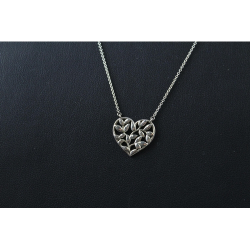 2049 - A Tiffany & Co sterling silver foliate heart pendant necklace with pouch - approx. gross weight 2g