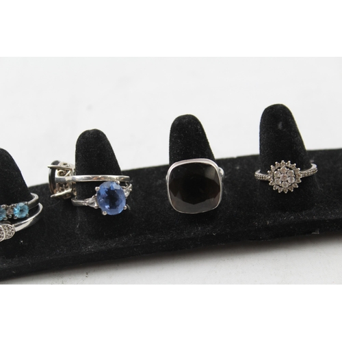 2051 - Ten sterling silver gemstone rings to include diamond, topaz etc. - approx. gross weight 36g