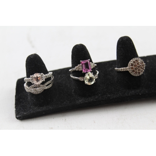 2052 - Eight sterling silver gemstone rings to include diamond, amethyst etc. - approx. gross weight 23g