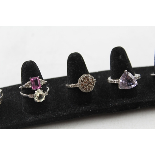 2052 - Eight sterling silver gemstone rings to include diamond, amethyst etc. - approx. gross weight 23g