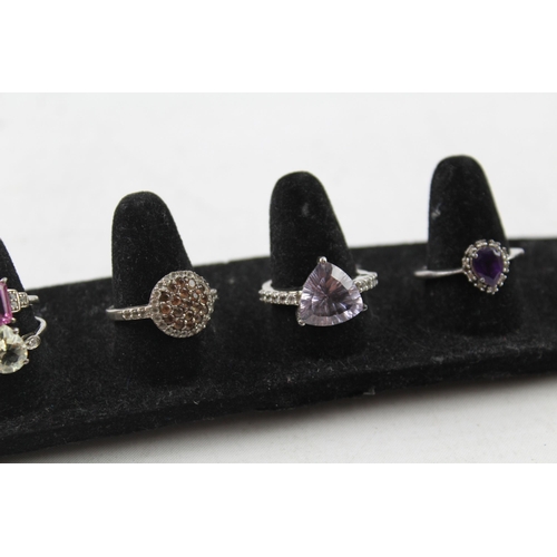 2052 - Eight sterling silver gemstone rings to include diamond, amethyst etc. - approx. gross weight 23g