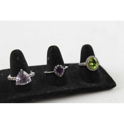 2052 - Eight sterling silver gemstone rings to include diamond, amethyst etc. - approx. gross weight 23g