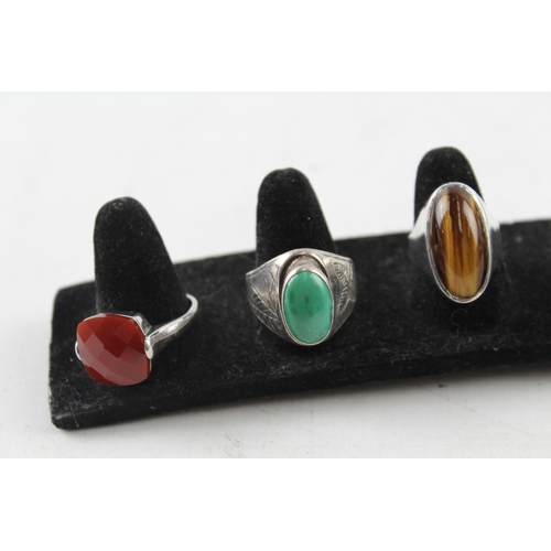 2057 - Six sterling silver gemstone rings to include carnelian, jasper - approx. gross weight 42g