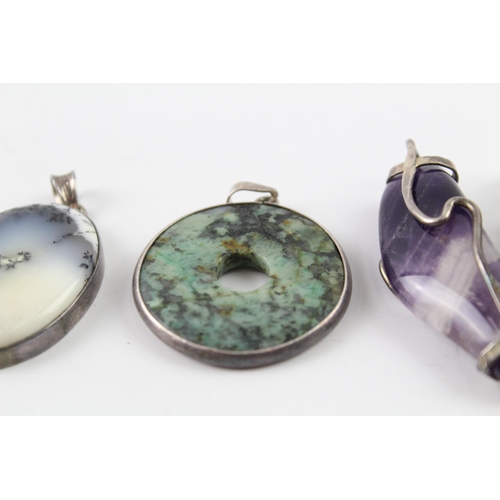 2064 - Six sterling silver gemstone pendants to include moonstone, agate - approx. gross weight 77g