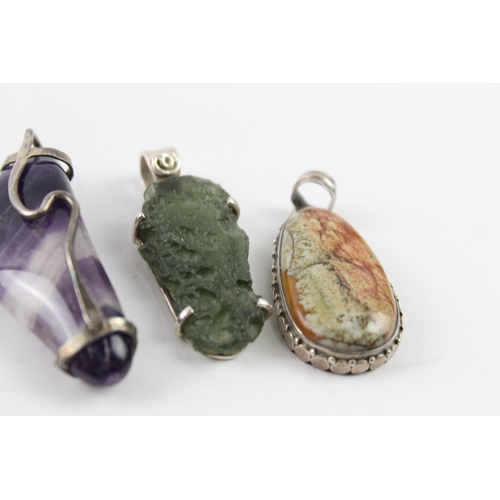 2064 - Six sterling silver gemstone pendants to include moonstone, agate - approx. gross weight 77g