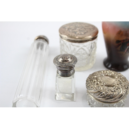 2181 - Six sterling silver topped items to include ceramic vase, salt cellar etc.