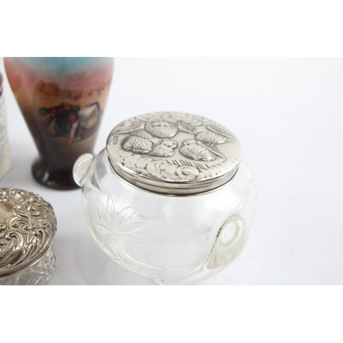 2181 - Six sterling silver topped items to include ceramic vase, salt cellar etc.