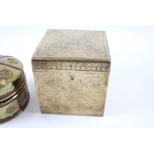 2218 - Two metal storage boxes to include Indian with floral motifs etc.