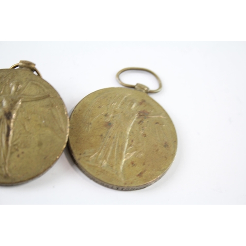 2246 - Four WWI Victory medals  presented to 27932 Pte. Crossley W. Yorks Regt, 45745 Pte. Smith Y&L etc.